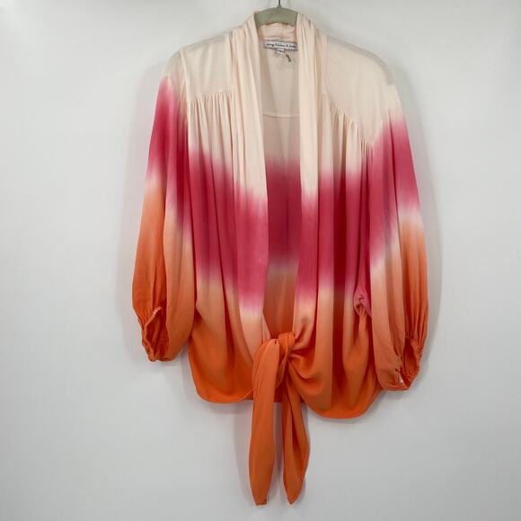 Young Fabulous & Broke Tie Front Top Ombré Dip Dye Pattern Pink Orange Womens L - Picture 2 of 8